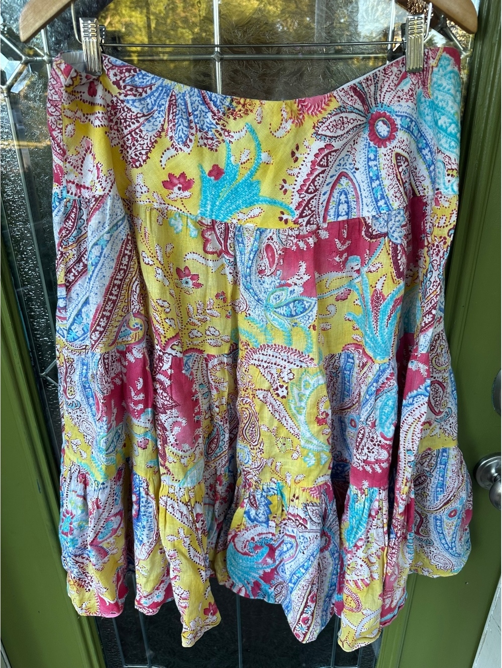 Women’s large tiered preppy boho linen midi skirt Ralph Lauren paisley - Picture 5 of 5